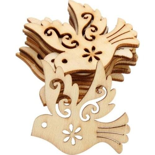 Fashion Unfinished Peace Pigeon Wooden Pieces Scrapbooking Natural Wood Embellishment Handcrafts Card Making Bird Decor 10PCS