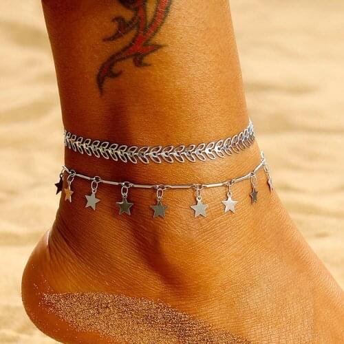 Fashion Leaf Anklet Set Bohemia Arrow Star Anklet Bracelet for Women Summer Beach Barefoot Sandals Foot Jewelry Leg Chain