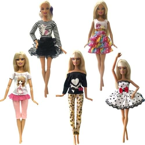 NK Newest 5 Pcs / lot Doll Fashion Dress Beautiful Sexy Outfit Casual Wear Party Gown Clothes For Barbie Doll Accessories DZ