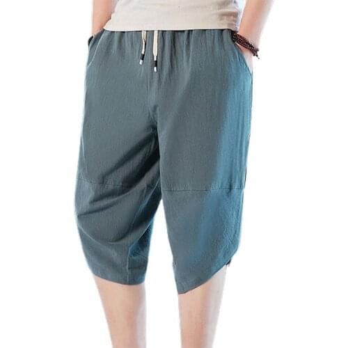 Solid Color Capri Pants Elastic Waist Skin-friendly All Match Men Wide Leg Irregular Hem Thin Men Pants Sweatpants