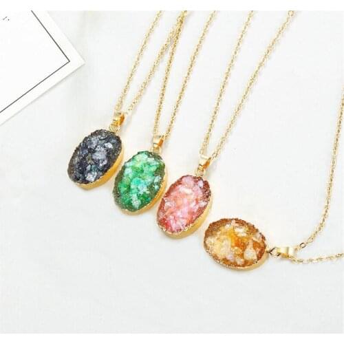 Faux Stone Necklaces Oval Natural Resin Necklace Pendant Women Jewelry Bullet Reiki Chakra