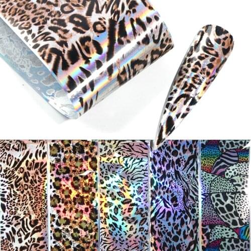 10Pc Nail Art Transfer Foil Leopard Print Snake Skin Starry Paper Decals Holographic sticker for Manicure accessories NF2001