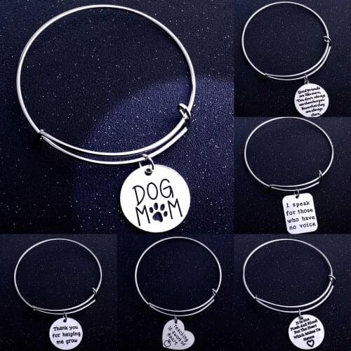 Teacher Best Friends Mother Father Gift Bangle Bracelets Charm Jewelry Friendship Family Love Dog Paws Animals Rescued Wristband