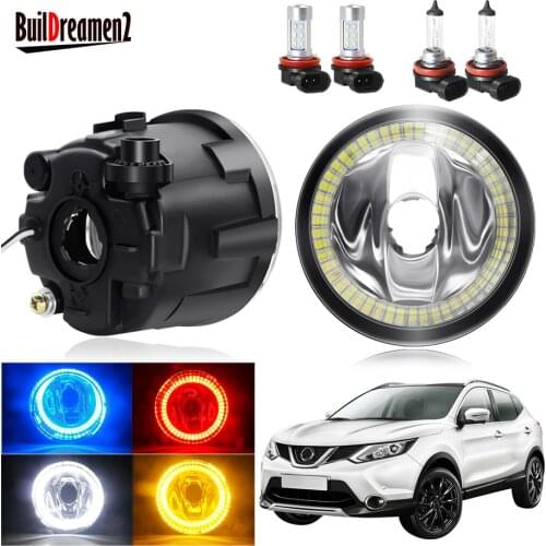 Angel Eye Fog Light Assembly For Nissan Qashqai J11 J11_ 2013-2019 Car Front Bumper Fog Light With Halo Ring DRL 20W 12V