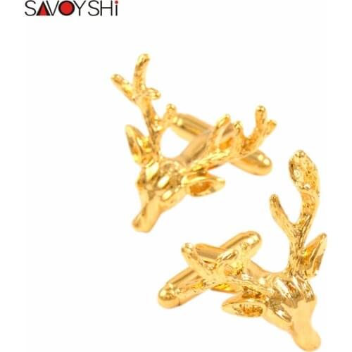 SAVOYSHI Novelty Gold Color Deer Cufflinks For French Shirt Mens Cuff Buttons High Quality Animal Groom Cufflinks Brand Jewelry