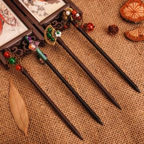 Hand-wrapped hairpin, wooden hairpin, Hanfu, Chinese style headdress, simple ancient style plate hairball hair ornament