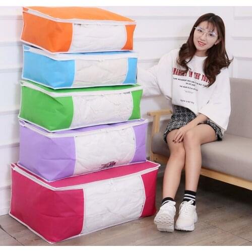 Foldable Clothes Quilt Storage Bags Dustproof Blanket Closet Organizer Sorting Pouches Non-Woven Zipper Clothes Storage Home