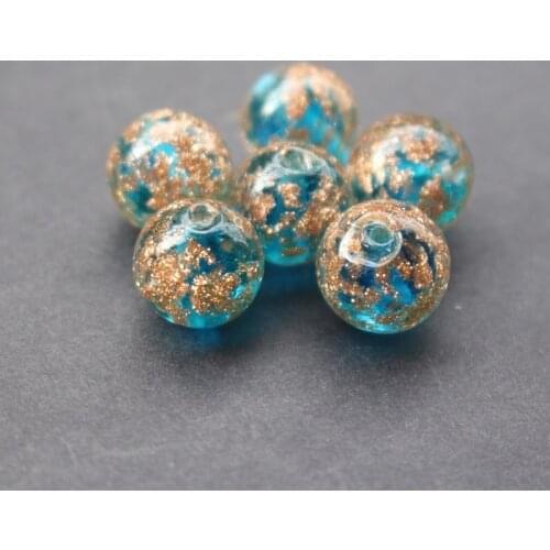 10pcs/lot 12mm Lampwork Glass Beads Glass Boutique beads Teal Blue Color With Shinning Sand for earring necklace making