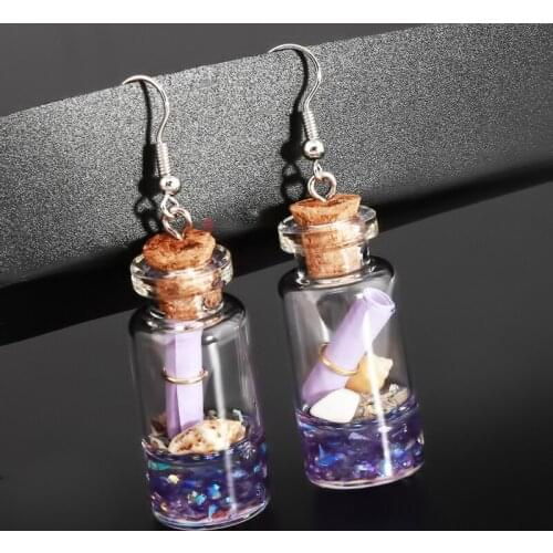 Glass Wishing Bottle Hanging Earrings Women Korean Conch Shape Earrings Style Fashion Jewelry Girlfriend Party Beach Gifts