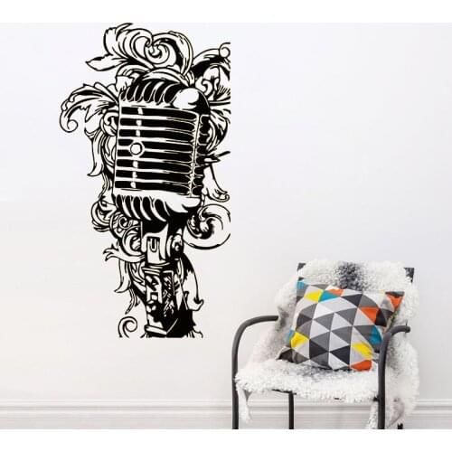 Creative Music Microphone Wall Sticker Flower Pattern Wall Decals Vinyl Art Murals Bedroom Decoration Removable Wallpaper Poster