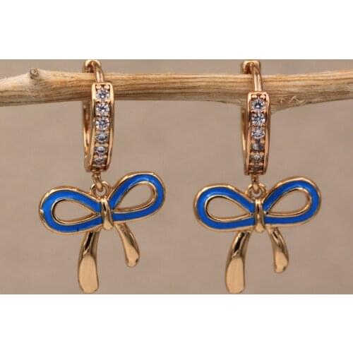 Dangle Blue Drop Earrings White Cubic Zirconia Gold Copper Earring For Women Fashion Jewelry Accessories Wedding Anniversary Gif