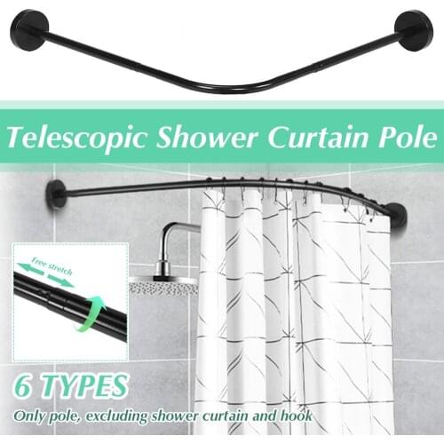 Extendable Curved Shower Curtain Rod Black U Shaped Stainless Steel Shower Curtain Poles Punch-Free Bathroom Curtain Rail 6 Size