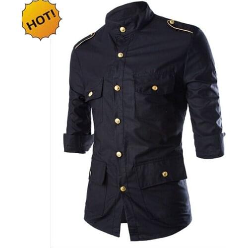 High quality 2020 Fashion Spring Autumn wind gold epaulettes decorations black Seven points sleeve Shoulder strap mens shirts