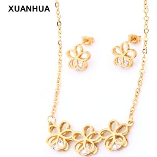 XUANHUA Flower Child Jewelry Stainless Steel Jewelry Set For Women Necklace and Earing Bridal Jewelry Sets Fashion Accessories