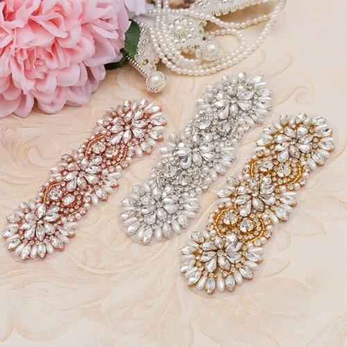 YANSTAR (10pcs) Wholesale Rhinestones Appliques Beads Iron On Wedding Gown Belt DIY Crystal Appliues YS930