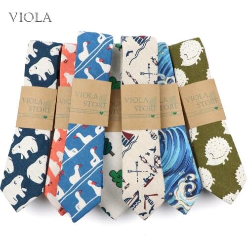 Cute Linen Cartoon Duck Cat Bear Tree 6cm Printed Funny Animal Tie For Men Narrow Striped Slim NeckTie Gifts Cravat Accessories