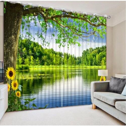 Green nature scenery Curtains For Bedroom lake Sheer Window Curtain Fashion Living room Kids room Curtains Decoration
