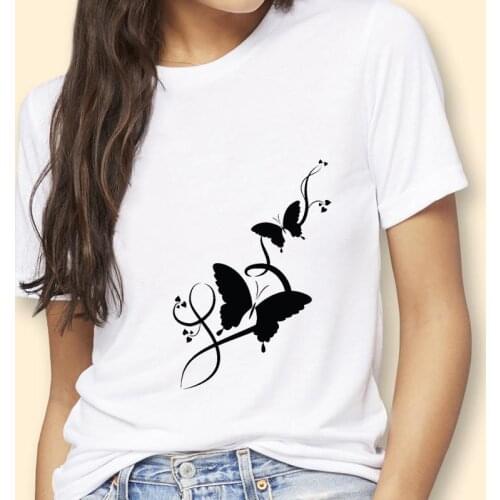 Women Trend Butterfly Style Printing Love 90s Lady Cartoon Kawaii Graphic Tshirt T-Shirt Kawaii Female Tops Tees Print Clothes