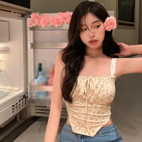 DAXIN Women Tank Tops Floral Print Tops Summer Sleeveless Sweet Tank Top Female Lace-Up Chiffion Camis blusas y camisas chemise