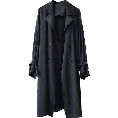 Spring Trench Coat For Women New 2020 Turn-down Collar Double Breasted Ladies Trench Solid Loose Long Casual Women Trench