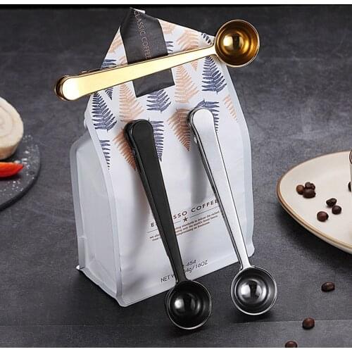 1Cup Ground Coffee Measuring Scoop Spoon 1 pcs Multifunction Stainless Steel Coffee Scoop With Clip Coffee Tea Measuring Scoop