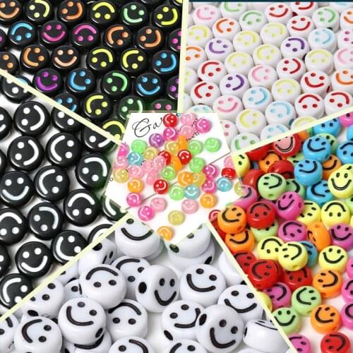 100pcs/Lot 7mm Round Cube Shape Acrylic Spacer Beads Smiley Face Beads For Jewelry Making DIY Charms Bracelet Necklace Wholesale