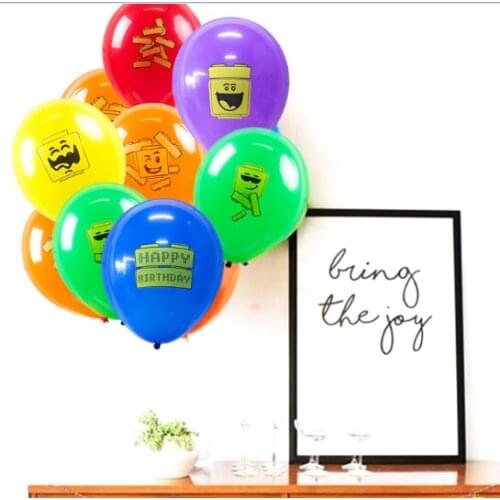 18pcs (10inch/25cm) Building Block Party Balloons with 4 Fun Character Patterns Brick Theme Kids Birthday Brick and Block Signs