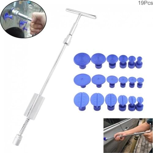 19pcs/set Universal Lengthen Steel Plastic T-type Car Door Body Pulling Paintless Dent Repair Device Removal Tool Kit with Tabs