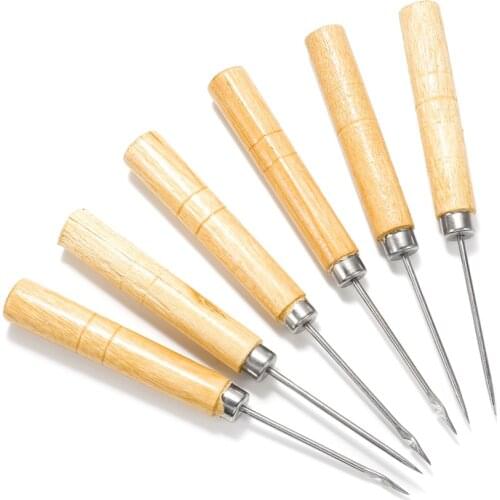 2pcs/lot Wooden Handle Sewing Awl Hand Stitching Bracelet Leather Craft Needle for Jewelry Making Needle Hook Tool Supplies