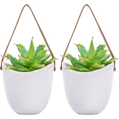 2PCS Wall Planters White Ceramic Plant Pot Set Large Indoor Outdoor Flower Pots Succulent Plant Vase Wall Decor