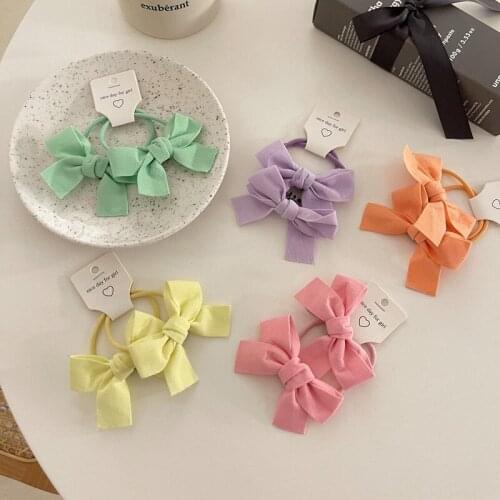 2 PCS New Girly Heart Bow Tie Hair Tie Cream Color Double Ponytail Hair Accessories Cute Girl Fashion Headband