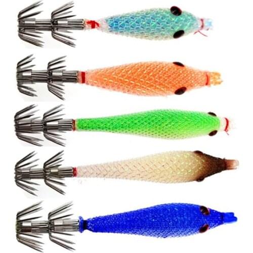 20Pcs Squid jigs Fishing Takcle Random Color Wood Shrimp Squid Hooks Artificial Fishing Lures Octopus Bait