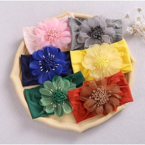 28 Pcs/Lot, Big Fabric Flower Wide Nylon Headbands, Newborn Toddlers Turban Headwraps, Baby Shower Gift Photo props