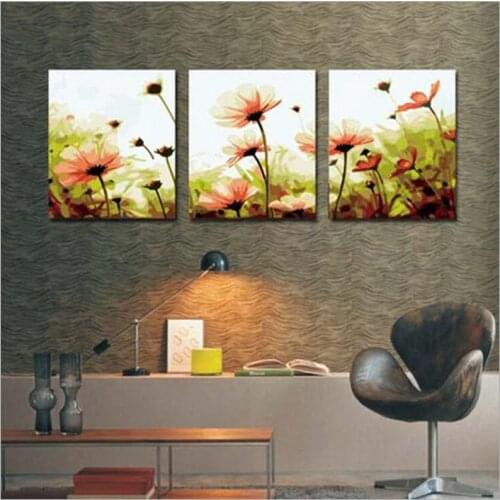3 size Romantic flower painting by numbers wall pictures for living room vintage home decor Triptych canvas oil painting H504