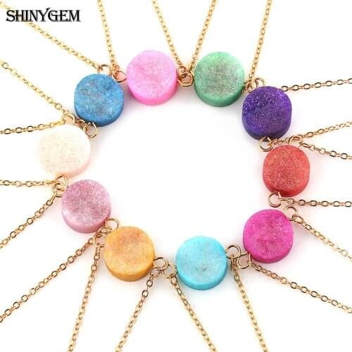 5Pcs Gold Plating Color Long Chain Female Jewelry Gift Multicolor Natural Crystal Quartz Druzy Stone Choker Necklace For Women