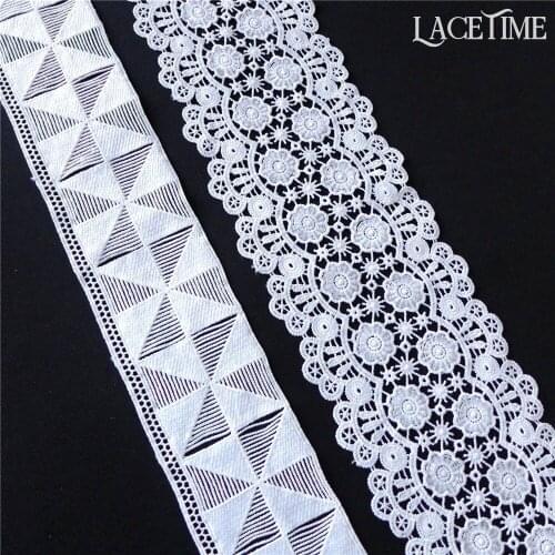 5 Yards Embroidery Square Floral Chemical Lace Trim In White For Costume Design, Home Decor, Wedding Dress