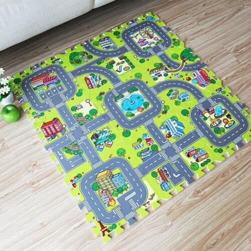 JCC City Road EVA Foam Baby Play Mat Tapete Infantil Tapis Enfant Puzzle Baby Mat Kids Rug 9pcs 30*30*1cm