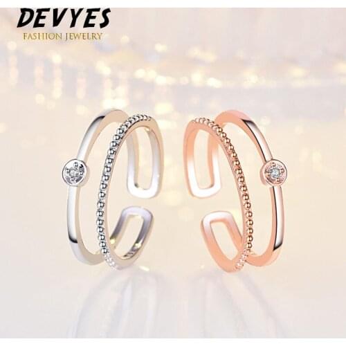925 Sterling Silver Delicate Double Layer Zircon Rose Gold Ring Opening Adjustable For Women Party Jewelry