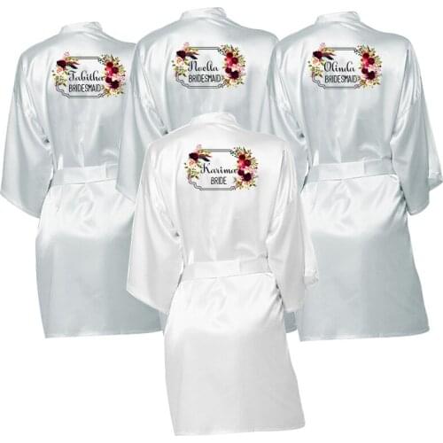 Bride Robe Flower Print Women Silk Satin Wedding Robes Hen Party Bachelor Party Wedding Gifts