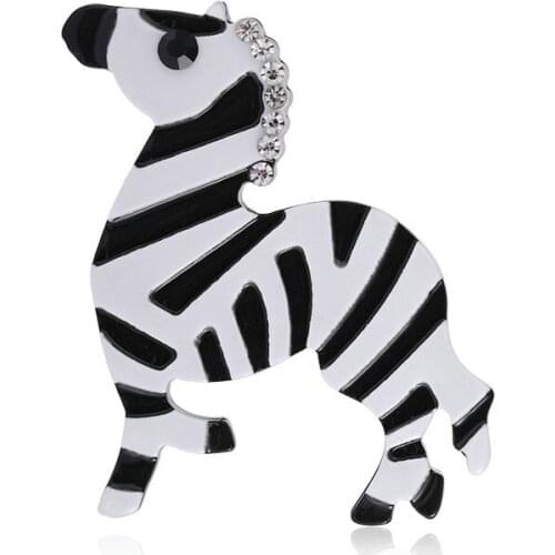 OI Cute Acrylic Zebra Shape Brooches Women Crystal Acetate Fiber Vivid Horse Coat Collar Sweater Animal Jewelry lapel Pins