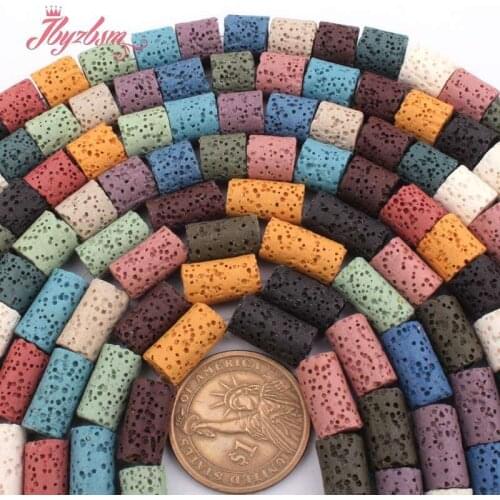 10mm 8x14mm Column Beads Multicolor Lava Rock Stone Loose Beads Spacer Beads For DIY Women Necklace Bracelats Jewelry Making 15"