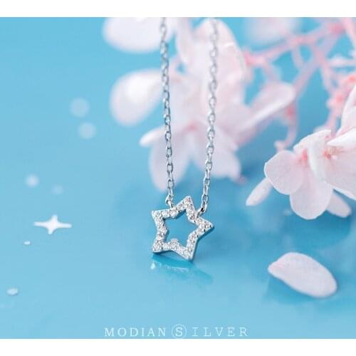 Modian Trendy 925 Sterling Silver Sparkling CZ Lovely Little Star Pendant Necklace for Women Link Chain Fine Jewelry Girl Gift