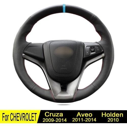 Steering Wheel Cover For Chevrolet Cruze 2014-2009 Aveo 2014-2011 Holden Cruze 2010 Hand-Stitched Black Genuine Leather