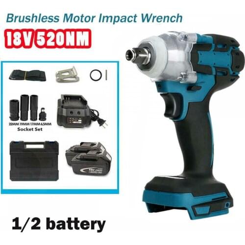 Electric Impact Wrench Brushless Cordless Rechargeable 1/2 Inch Wrench Power Tool Compatible With 1/2 Makita 18v Batteries Us