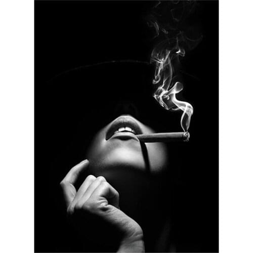 Sexy Beauty Smoking diamond painting 5d round square diamond embroidery picture of rhinestones mosaic black white artZP-3681