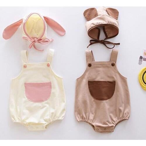 Newborn Baby Girls Boys Jumpsuit Overall Summer Baby Girl Cotton Sleeveless Bodysuits+Hat Infant Baby Girls Clothes