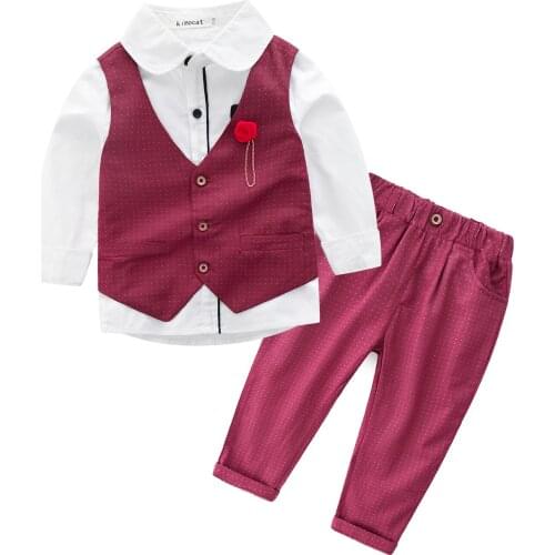 Fashion Clothing Set for 1 to 6 Years Boy 2021 Autumn White Shirt + Vest + Pants + Bow 4 Pieces Printed Children Outfits