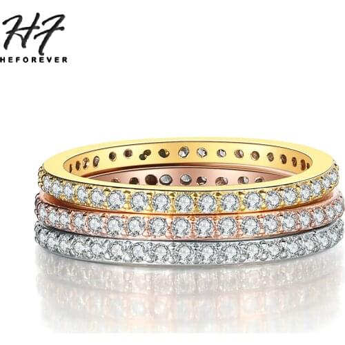 Eternity 3 Color Wedding Engagement Rings set for Women Round CZ Cubic Zirconia Fashion Jewelry Xmas Gift HotSale R647