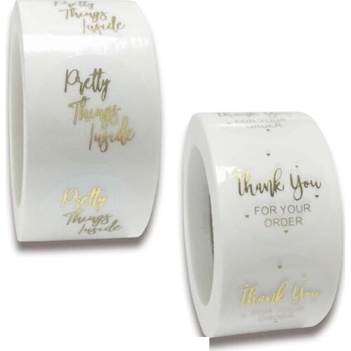 50-500pcs Pretty Things Inside Stickers 1in Round Paper Gold Thank you stickers for Small Business Packaging Seal Label Stickers