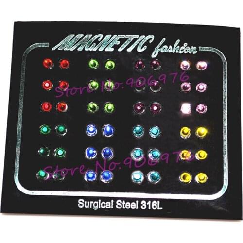 Magnetic Earring Stud Ear ring Nail Pin Fashion Body Jewelry CZ Gem Mix Color 3mm 48pair/lot Free Shipping Wholesale